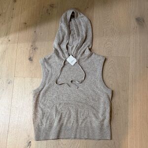 Free People Tan Sleeveless Hooded Sweater Cashmere